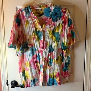 SALE Kaktus Multicolor Watercolor Floral Top — Yellow, Blue, Pink